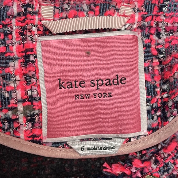 Kate Spade Tweed Open Front Fringe Peacoat Winter Jacket Preppy Pink 6 - Picture 9 of 11